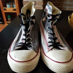 High top red white and blue converse